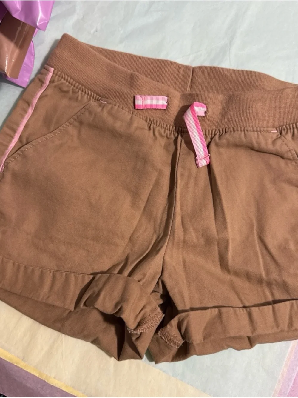 Cat & Jack Brown Athletic Shorts with Pink Trim